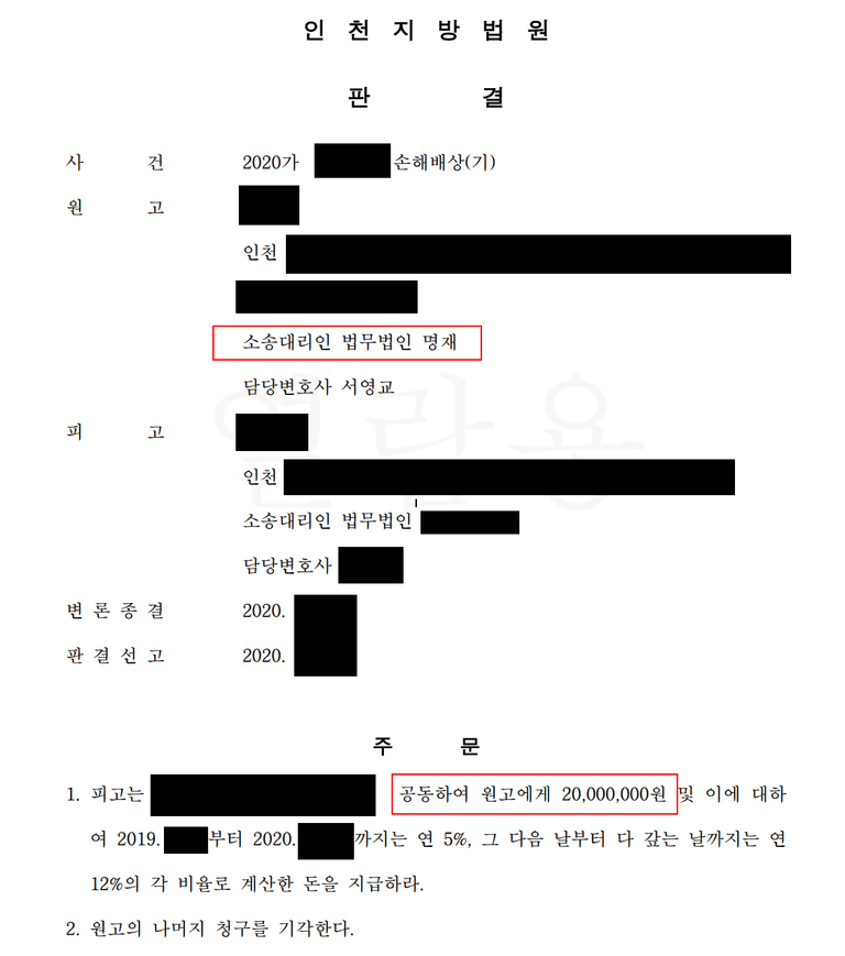 불륜소송에서 배우자와 상간자가 공동하여 위자료를 지급하라는 사례